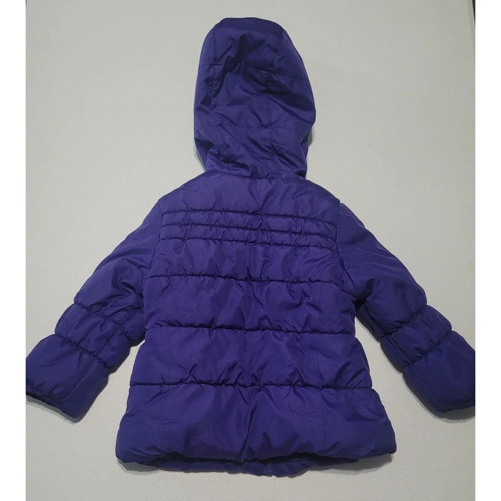 London Fog Girls Purple Puffer Jacket Size 3T Fleece Lined Coat Embroidered